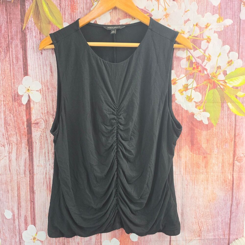 Banana Republic Black Ruched Sleeveless Tank Top Size XL